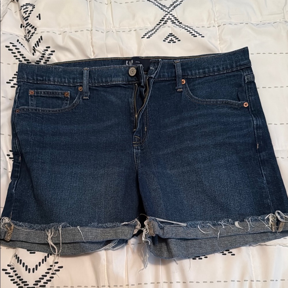 GAP Women's Dark Blue Frayed Jean Shorts